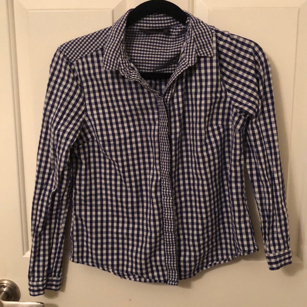 Top Shop Blue and White Checkered Button Up Shirt